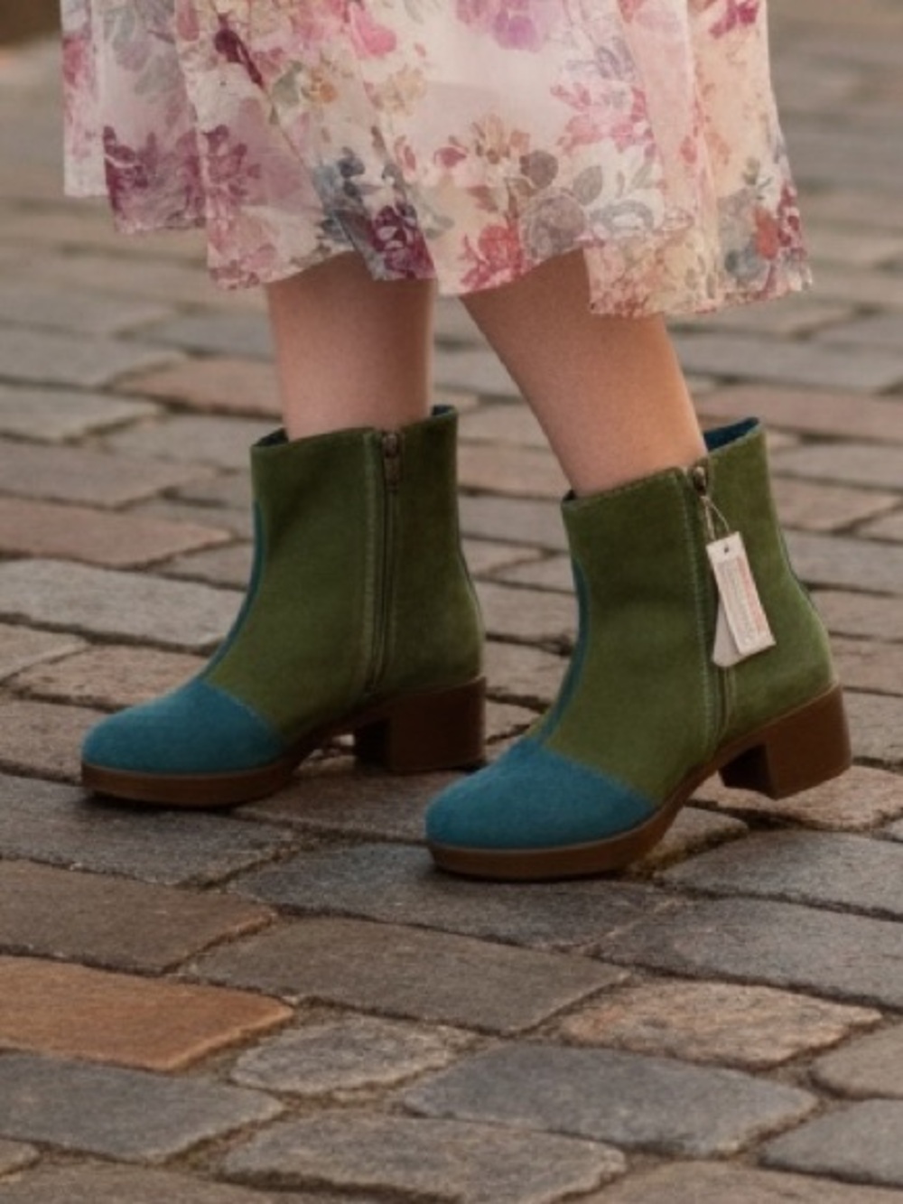 Lazo Siren Suede Colorblock Ankle Boots Blue Green Made in Italy Women’s 7 NIB